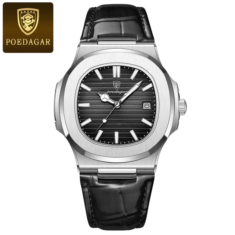 POEDAGAR Luxury Man Wristwatch Waterproof Luminous Date Leather Men's Watches Sports Square Men Watch Casual Quartz Male Clocks - Lacatang Shop