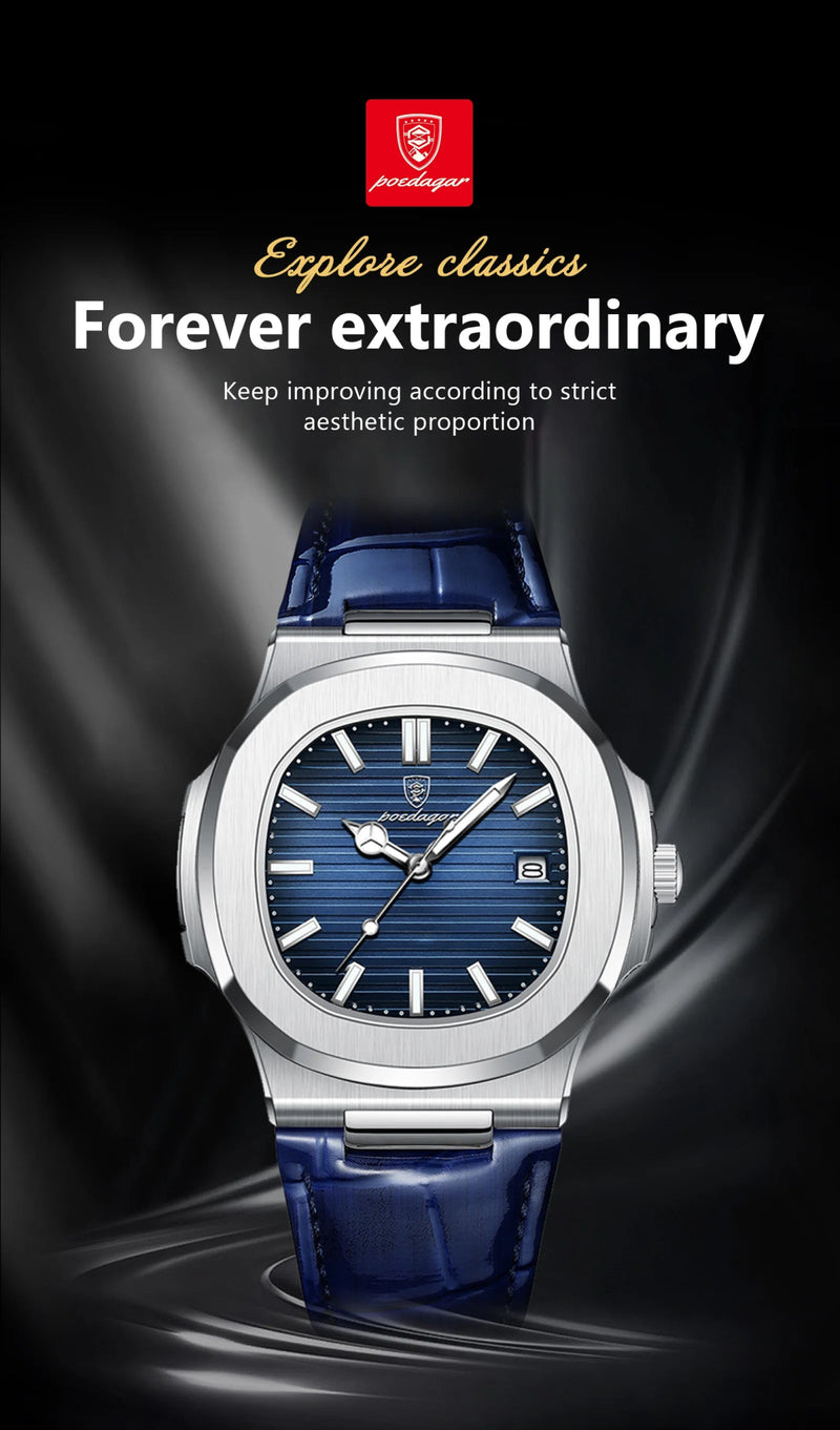 POEDAGAR Luxury Man Wristwatch Waterproof Luminous Date Leather Men's Watches Sports Square Men Watch Casual Quartz Male Clocks - Lacatang Shop
