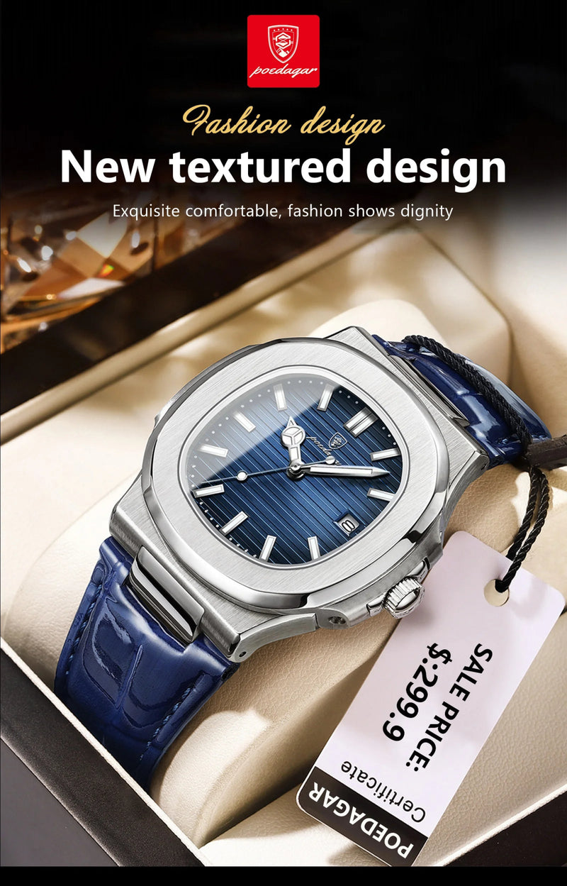 POEDAGAR Luxury Man Wristwatch Waterproof Luminous Date Leather Men's Watches Sports Square Men Watch Casual Quartz Male Clocks - Lacatang Shop