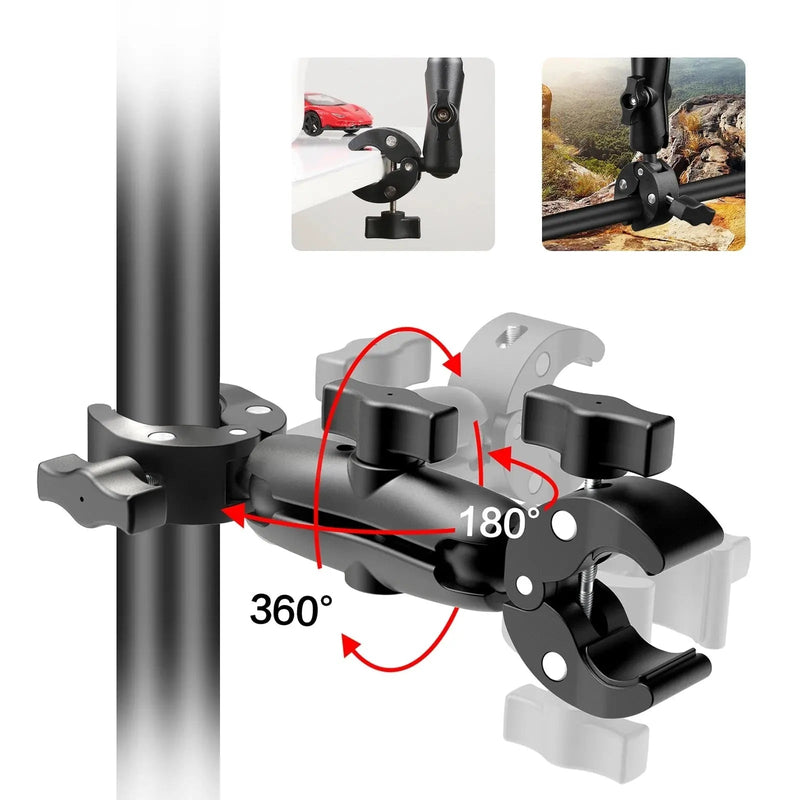 PULUZ Motorcycle Dualheads Crab Clamp Action Camera Handlebar Fixed Mount - Lacatang Shop