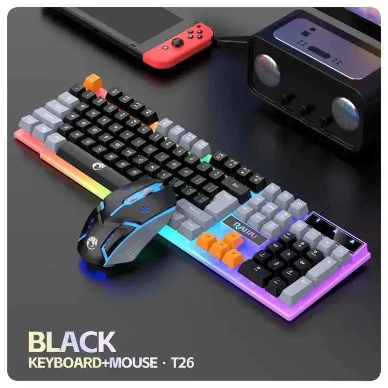 RAIKU T26 Wired 104 Keys Membrane Keyboard And Mouse Suit Kinds of Colorful Lighting Gaming and Office For Windows and IOS - Lacatang Shop