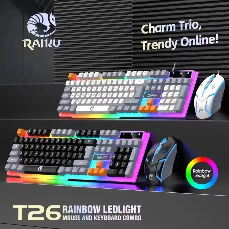 RAIKU T26 Wired 104 Keys Membrane Keyboard And Mouse Suit Kinds of Colorful Lighting Gaming and Office For Windows and IOS - Lacatang Shop