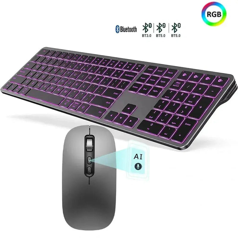 Rechargeable Bluetooth Keyboard and Mouse Backlit Gaming Keyboard AI Mouse Set Wireless Keyboard and Mouse Comb for Computer - Lacatang Shop