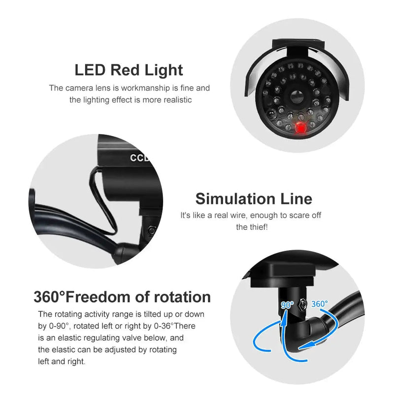 Simulation Solar Camera Fake Camera Outdoor CCTV Surveillance Simulation Fake Camera Waterproof And Safe Home Flashing LED Light - Lacatang Shop