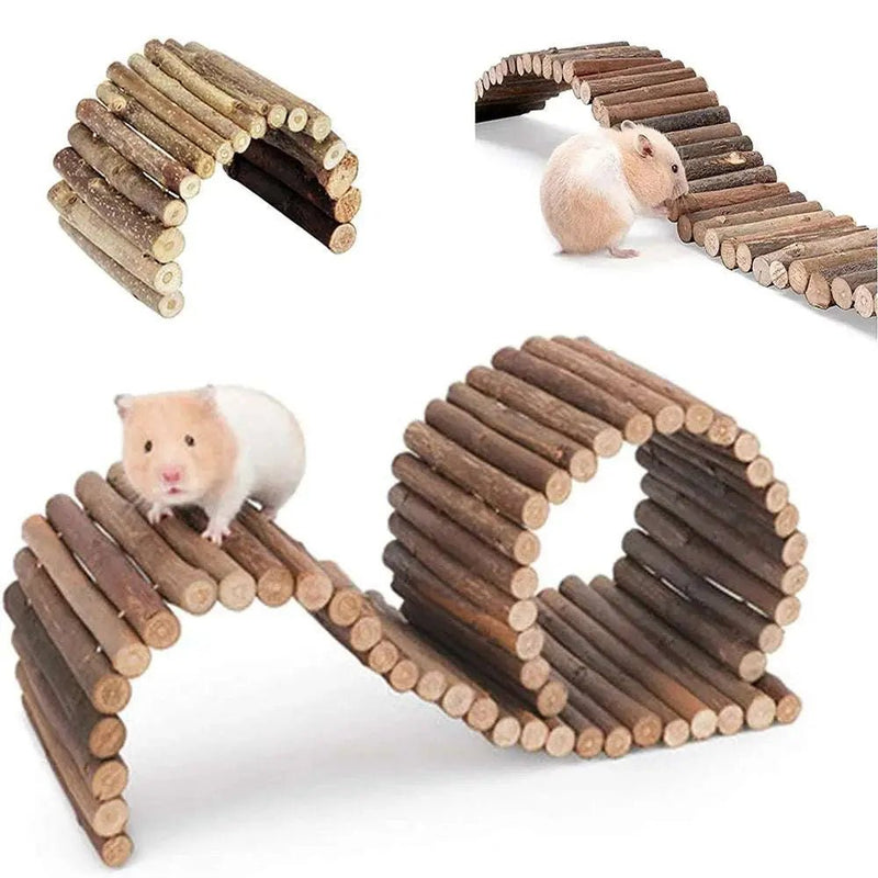 Small Pet Training Wooden Toys Hamster Wooden Ladder Fence 2 in 1 Bird Ladder Chinchilla Natural Landscaping Supplies - Lacatang Shop