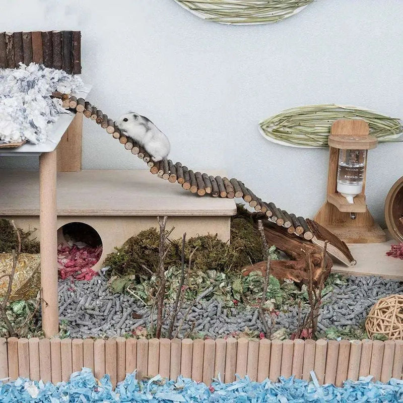 Small Pet Training Wooden Toys Hamster Wooden Ladder Fence 2 in 1 Bird Ladder Chinchilla Natural Landscaping Supplies - Lacatang Shop