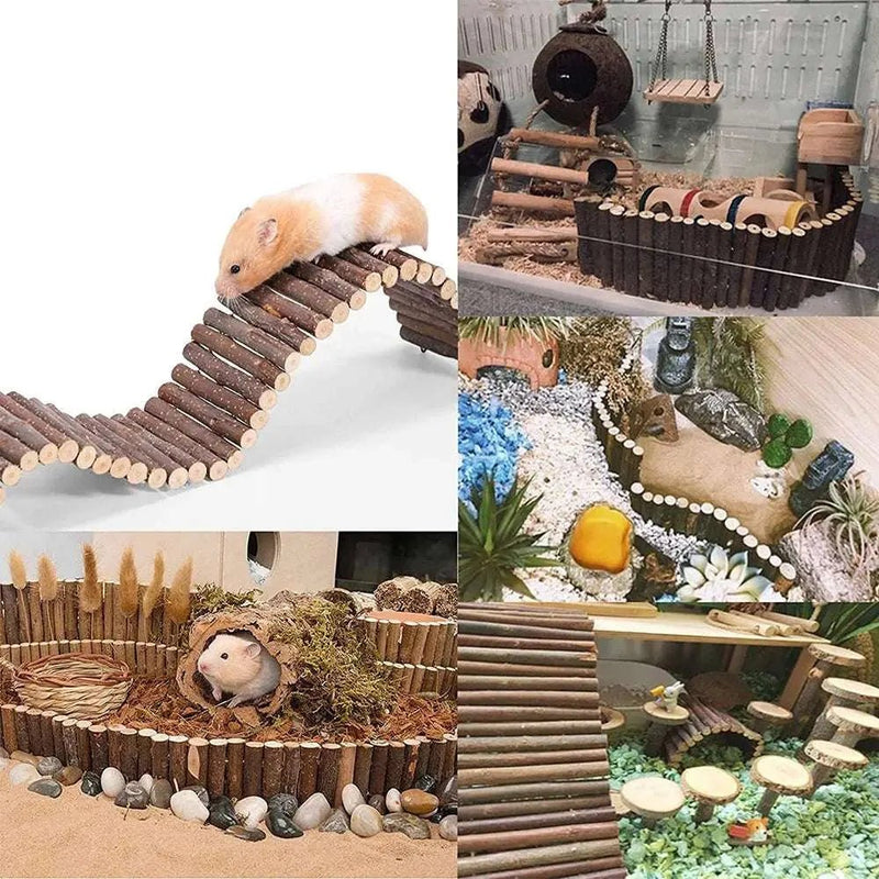 Small Pet Training Wooden Toys Hamster Wooden Ladder Fence 2 in 1 Bird Ladder Chinchilla Natural Landscaping Supplies - Lacatang Shop