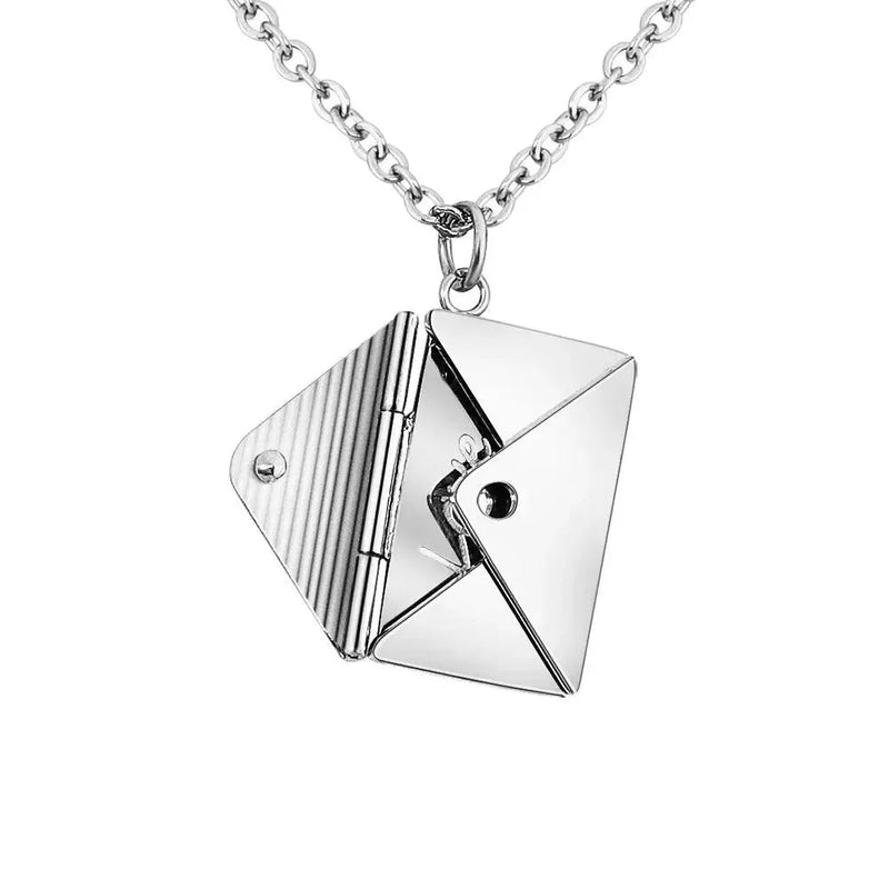 Stainless Steel Customized Letter Envelope Necklace Locket Jewelry Secret Love Note Pendant Engraved Note Photo for Women - Lacatang Shop