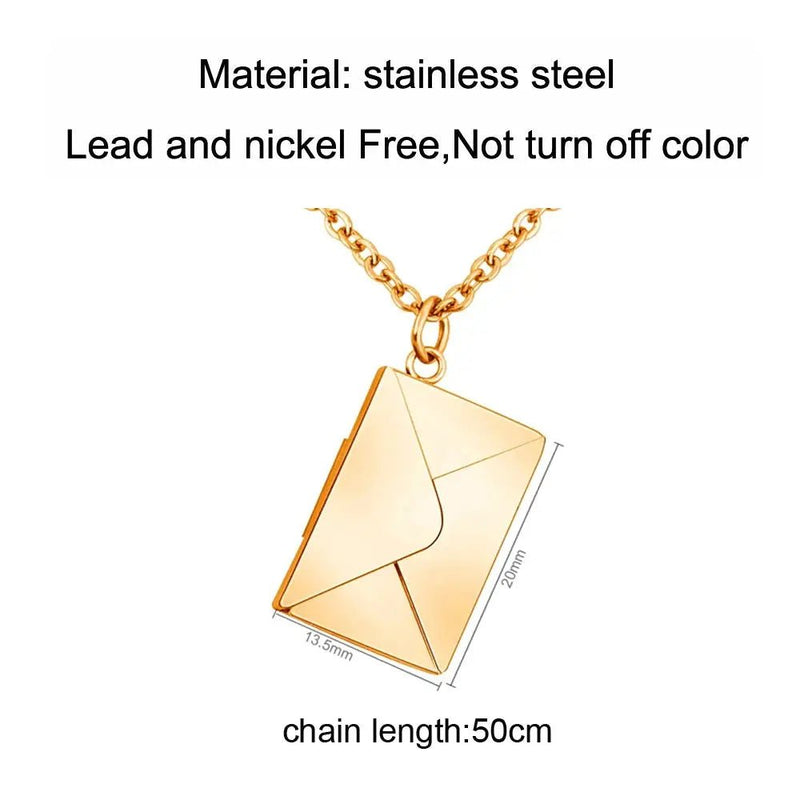 Stainless Steel Customized Letter Envelope Necklace Locket Jewelry Secret Love Note Pendant Engraved Note Photo for Women - Lacatang Shop