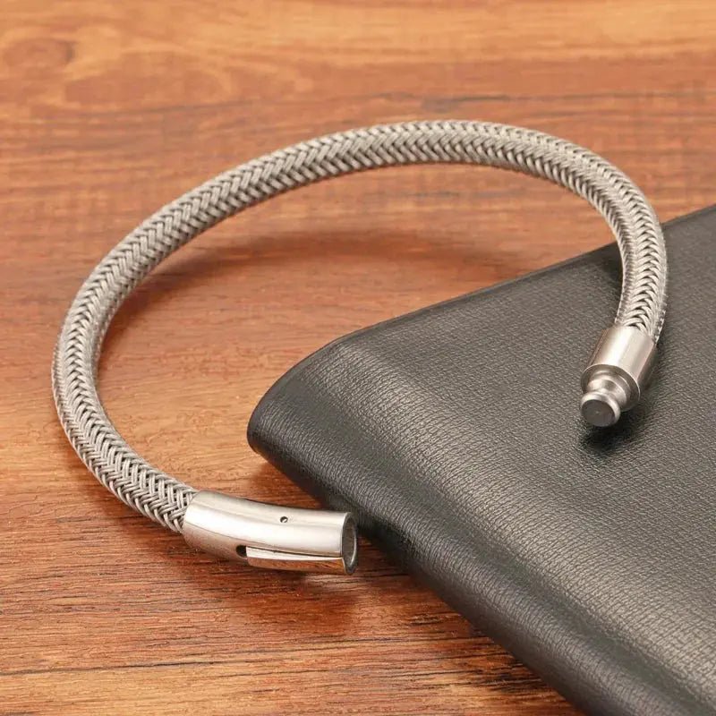 Stylish Black and White Titanium Steel Rope Bracelet for Couples - Wholesale Gift with Free Shipping - Lacatang Shop