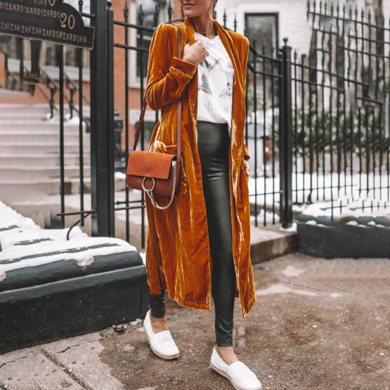 Stylish Women Coat Warm Fashion Golden Velvet Small Suit Jacket Long Sleeve 3D Cutting Office Outerwear - Lacatang Shop