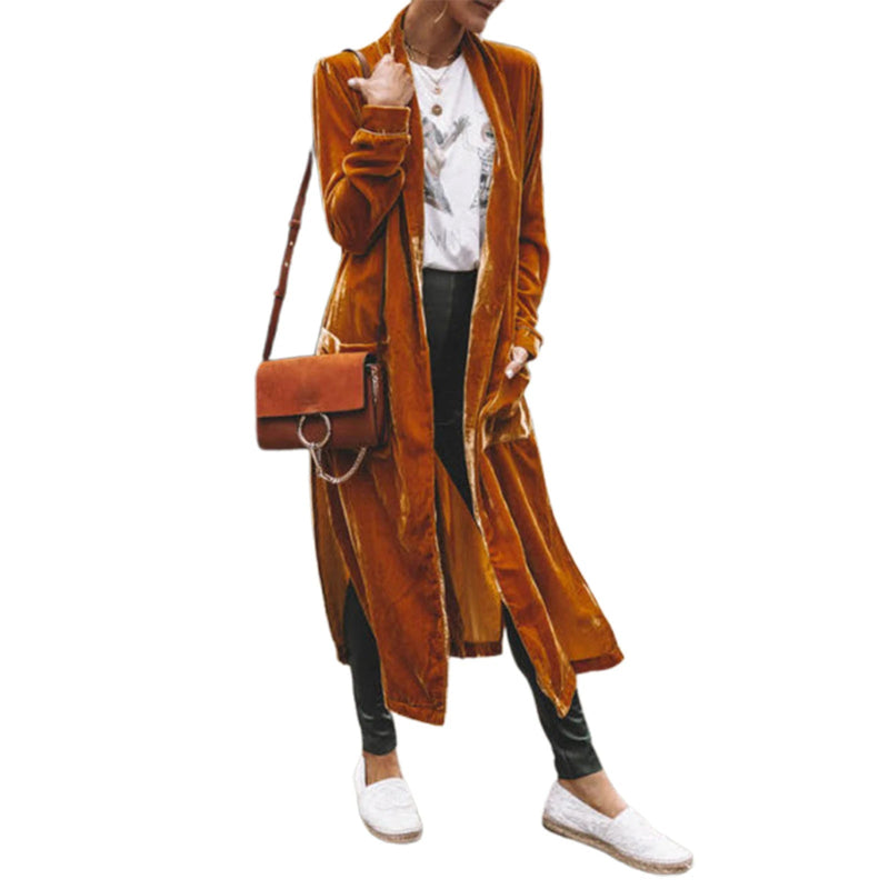 Stylish Women Coat Warm Fashion Golden Velvet Small Suit Jacket Long Sleeve 3D Cutting Office Outerwear - Lacatang Shop