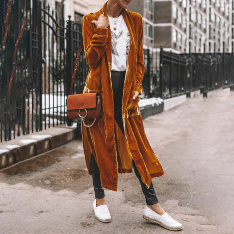 Stylish Women Coat Warm Fashion Golden Velvet Small Suit Jacket Long Sleeve 3D Cutting Office Outerwear - Lacatang Shop