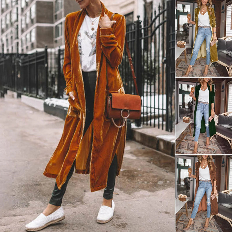 Stylish Women Coat Warm Fashion Golden Velvet Small Suit Jacket Long Sleeve 3D Cutting Office Outerwear - Lacatang Shop