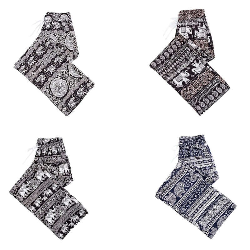 Summer Palazzo Pants with Pockets for Women Drawstring High Waisted Wide Leg Bohemian Elephant Printed Lounge Trousers - Lacatang Shop