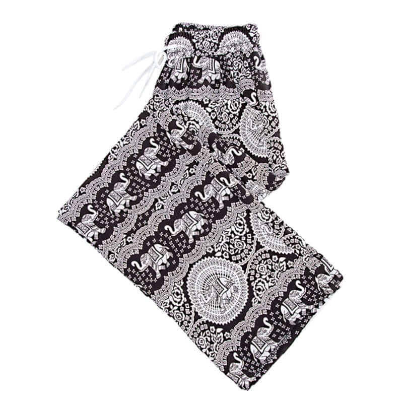 Summer Palazzo Pants with Pockets for Women Drawstring High Waisted Wide Leg Bohemian Elephant Printed Lounge Trousers - Lacatang Shop