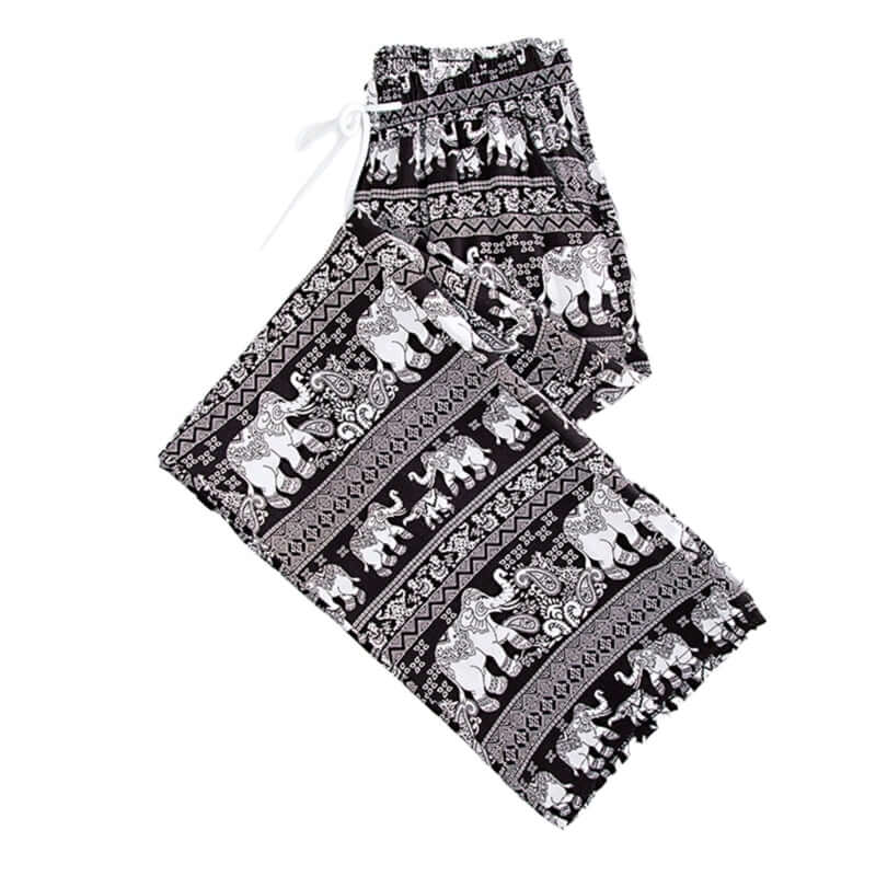 Summer Palazzo Pants with Pockets for Women Drawstring High Waisted Wide Leg Bohemian Elephant Printed Lounge Trousers - Lacatang Shop