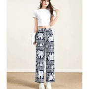 Summer Palazzo Pants with Pockets for Women Drawstring High Waisted Wide Leg Bohemian Elephant Printed Lounge Trousers - Lacatang Shop