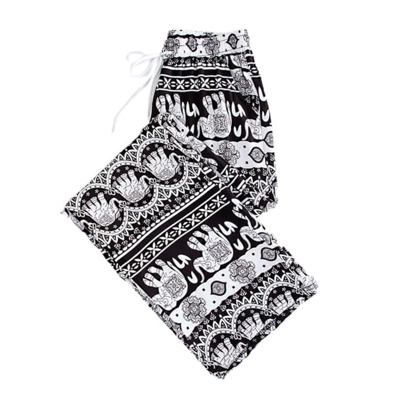 Summer Palazzo Pants with Pockets for Women Drawstring High Waisted Wide Leg Bohemian Elephant Printed Lounge Trousers - Lacatang Shop