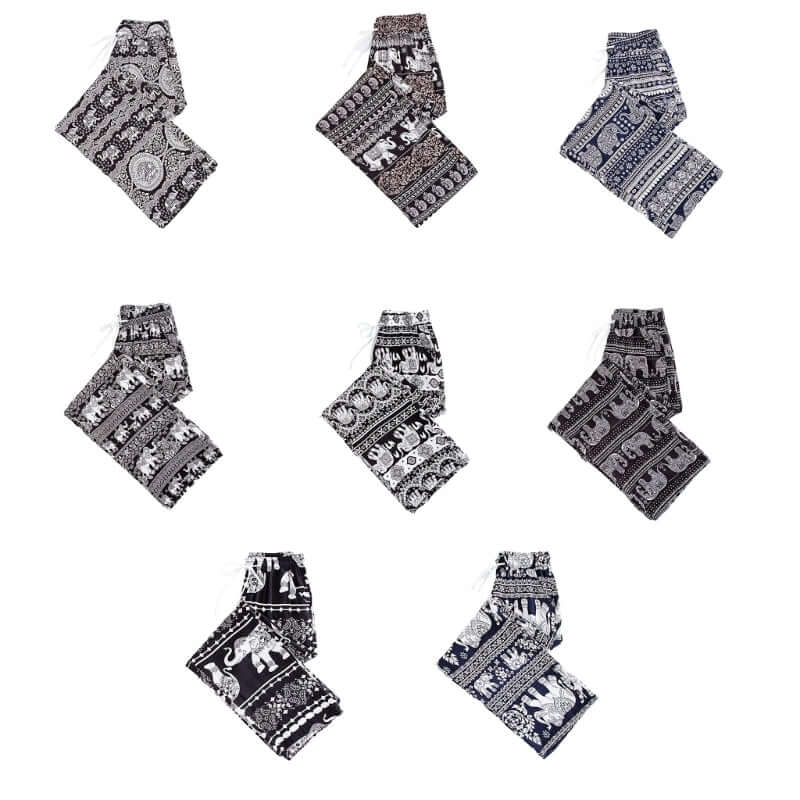 Summer Palazzo Pants with Pockets for Women Drawstring High Waisted Wide Leg Bohemian Elephant Printed Lounge Trousers - Lacatang Shop