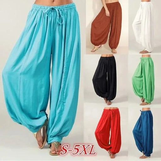 Summer Pant for Women Plus Size 2023 Solid Color Casual Loose Harem Pants Linen Full Length Trousers for Party Cosplay - Lacatang Shop