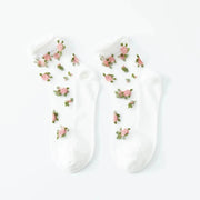 Summer Ultra - thin Transparent Lace Ruffle Socks Vintage Rose Flower Crystal Silk Socks Women Girls Kawaii Harajuku Crew Socks - Lacatang Shop