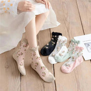 Summer Ultra - thin Transparent Lace Ruffle Socks Vintage Rose Flower Crystal Silk Socks Women Girls Kawaii Harajuku Crew Socks - Lacatang Shop