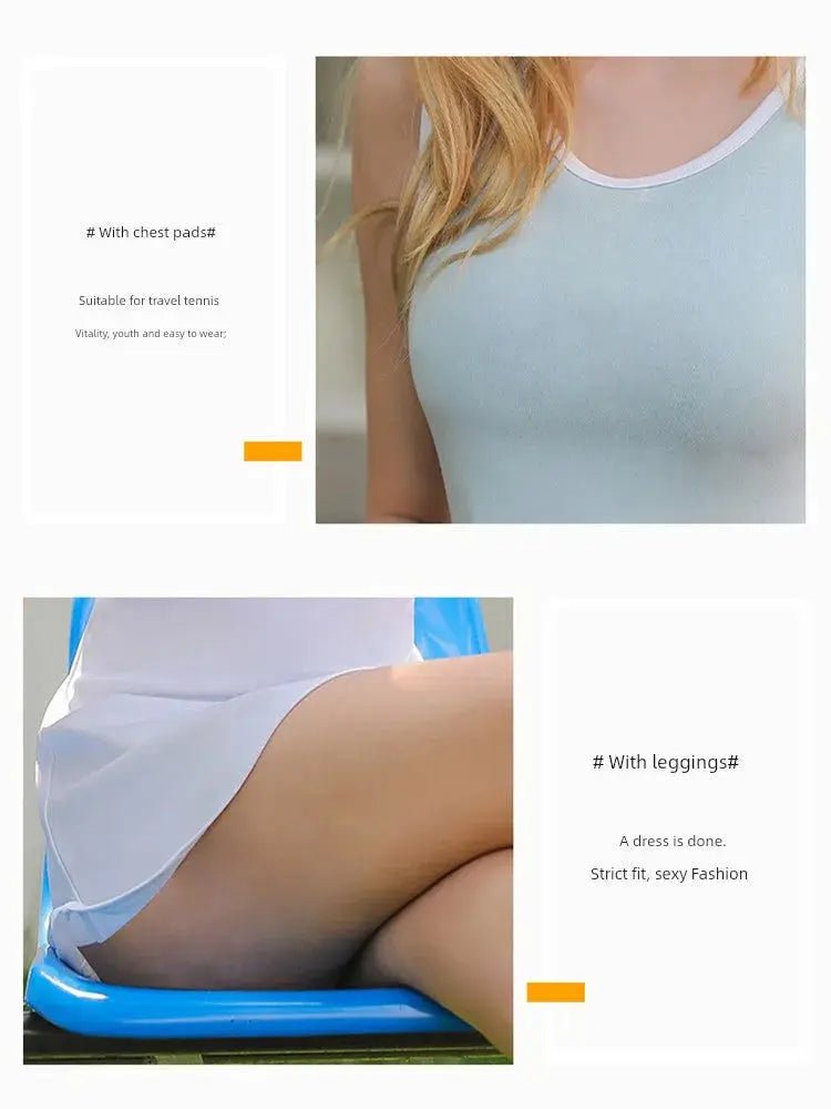Summer Women's Quick - Drying Sports Dress Tennis Skirt Badminton Skirt Running Tennis Suit One - Piece Exercise Skirt Sleeveless - Lacatang Shop