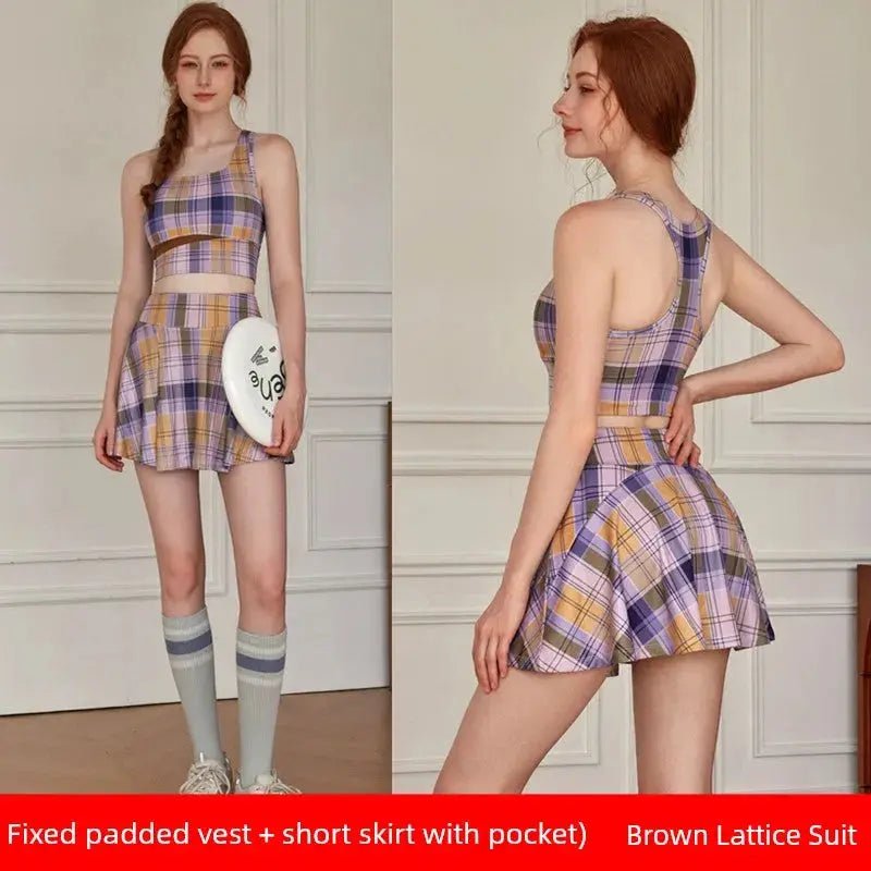 Summer Women's Quick - Drying Sports Dress Tennis Skirt Badminton Skirt Running Tennis Suit One - Piece Exercise Skirt Sleeveless - Lacatang Shop