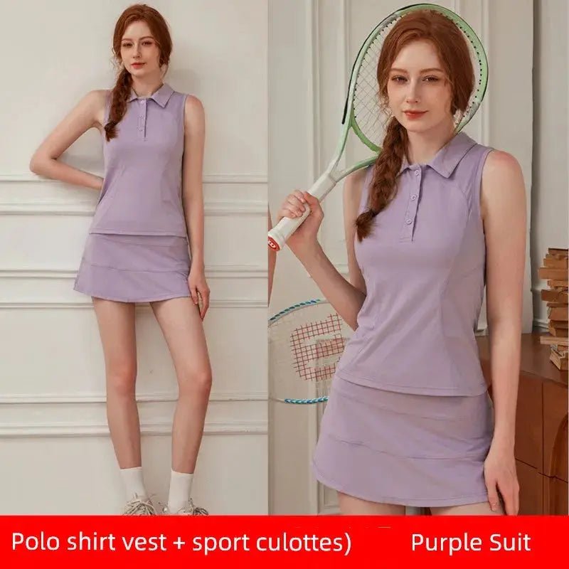 Summer Women's Quick - Drying Sports Dress Tennis Skirt Badminton Skirt Running Tennis Suit One - Piece Exercise Skirt Sleeveless - Lacatang Shop
