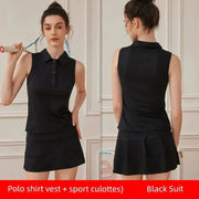 Summer Women's Quick - Drying Sports Dress Tennis Skirt Badminton Skirt Running Tennis Suit One - Piece Exercise Skirt Sleeveless - Lacatang Shop