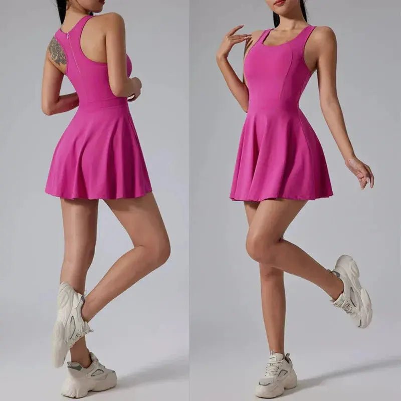 Summer Women's Quick - Drying Sports Dress Tennis Skirt Badminton Skirt Running Tennis Suit One - Piece Exercise Skirt Sleeveless - Lacatang Shop