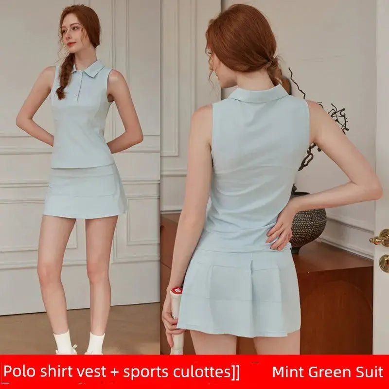 Summer Women's Quick - Drying Sports Dress Tennis Skirt Badminton Skirt Running Tennis Suit One - Piece Exercise Skirt Sleeveless - Lacatang Shop