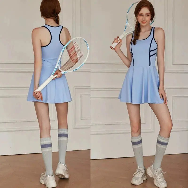 Summer Women's Quick - Drying Sports Dress Tennis Skirt Badminton Skirt Running Tennis Suit One - Piece Exercise Skirt Sleeveless - Lacatang Shop