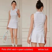Summer Women's Quick - Drying Sports Dress Tennis Skirt Badminton Skirt Running Tennis Suit One - Piece Exercise Skirt Sleeveless - Lacatang Shop