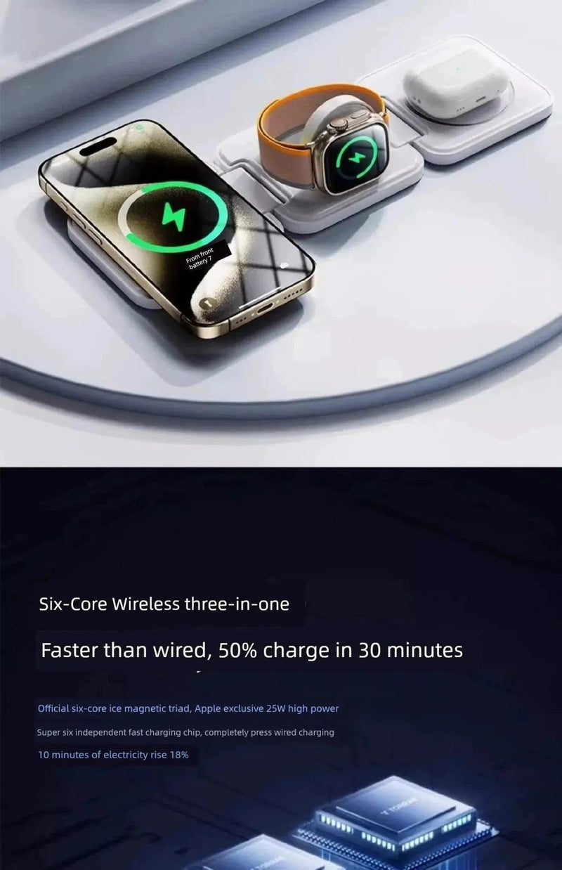 Three - in - One Magnetic Foldable Fast Charging Base Bracket Apple - Lacatang Shop