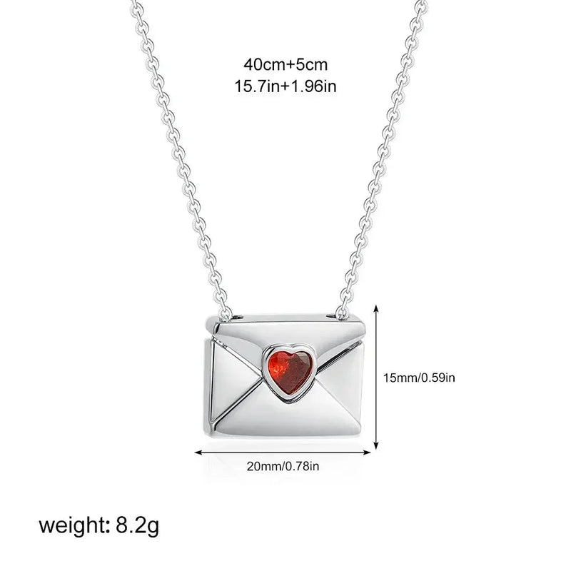 Trendy I Love You Letter Openable Envelope Shape Pendant Necklace Red Heart Zircon Stainless Steel Necklace Valentine Day Gifts - Lacatang Shop