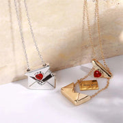 Trendy I Love You Letter Openable Envelope Shape Pendant Necklace Red Heart Zircon Stainless Steel Necklace Valentine Day Gifts - Lacatang Shop
