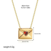 Trendy I Love You Letter Openable Envelope Shape Pendant Necklace Red Heart Zircon Stainless Steel Necklace Valentine Day Gifts - Lacatang Shop