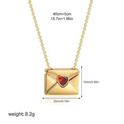 Trendy I Love You Letter Openable Envelope Shape Pendant Necklace Red Heart Zircon Stainless Steel Necklace Valentine Day Gifts - Lacatang Shop