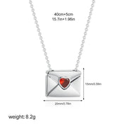 Trendy I Love You Letter Openable Envelope Shape Pendant Necklace Red Heart Zircon Stainless Steel Necklace Valentine Day Gifts - Lacatang Shop