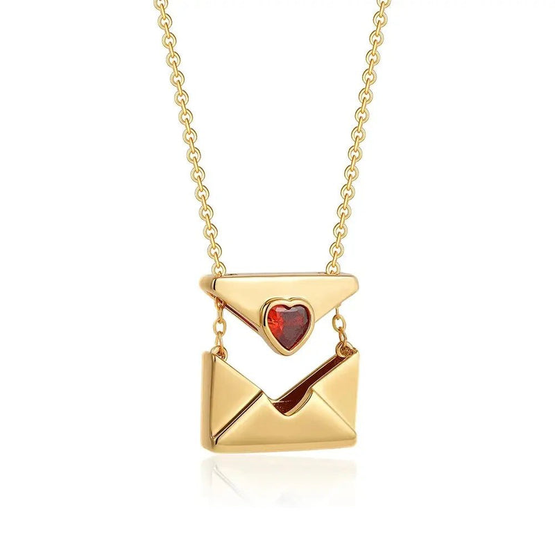 Trendy I Love You Letter Openable Envelope Shape Pendant Necklace Red Heart Zircon Stainless Steel Necklace Valentine Day Gifts - Lacatang Shop