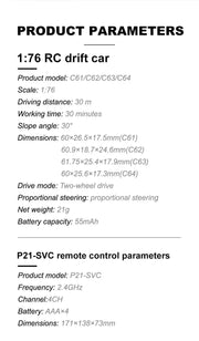 Turbo Racing 1:76 C65 C64 C63 C61 C62 C72 C73 C74 C75 RTR Flat Running Toys on Road RC Drift Car W/ Gyro Radio For Kids Adults - Lacatang Shop