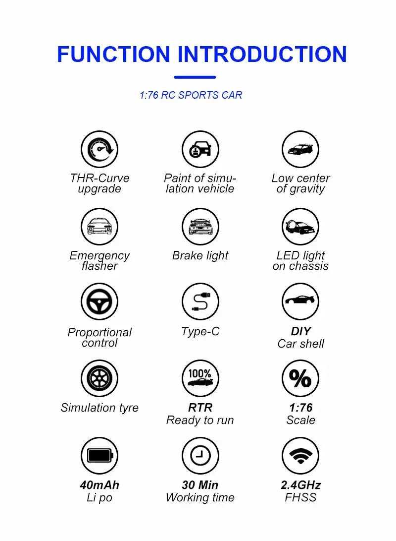 Turbo Racing 1:76 Scale RC Sport Car C72 C73 Table Game Racing Remote Control Mini Model Full Proportional RTR Kit Toys - Lacatang Shop