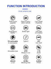 Turbo Racing 1:76 Scale RC Sport Car C72 C73 Table Game Racing Remote Control Mini Model Full Proportional RTR Kit Toys - Lacatang Shop