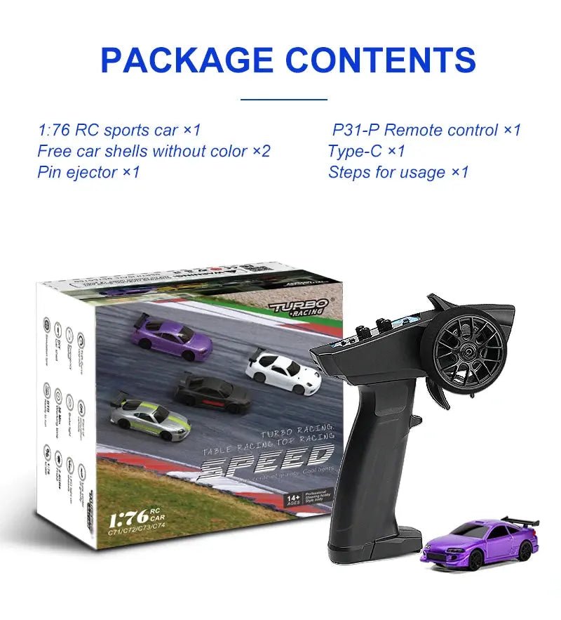 Turbo Racing 1:76 Scale RC Sport Car C72 C73 Table Game Racing Remote Control Mini Model Full Proportional RTR Kit Toys - Lacatang Shop