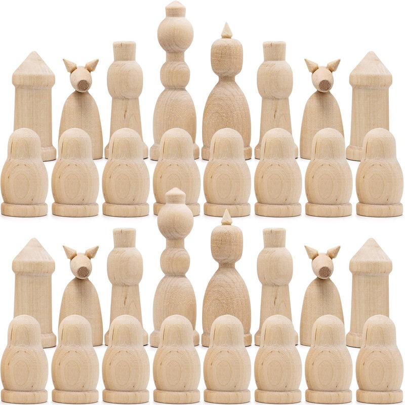Unfinished Wood Chess Pieces Only Set of 32 Pcs Paint Your Own Chess Set DIY Kit - Lacatang Shop