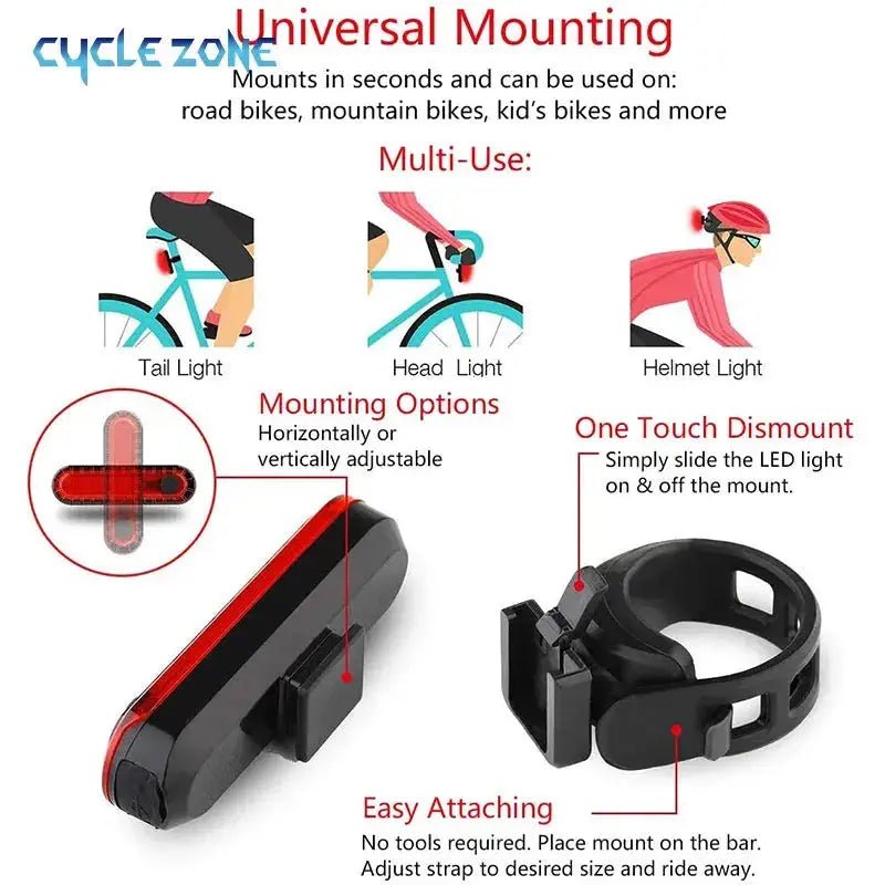 USB Rechargeable Red LED Bike Tail Light - Ultra Bright Rear Safety Light with 4 Modes for Night Cycling - Lacatang Shop