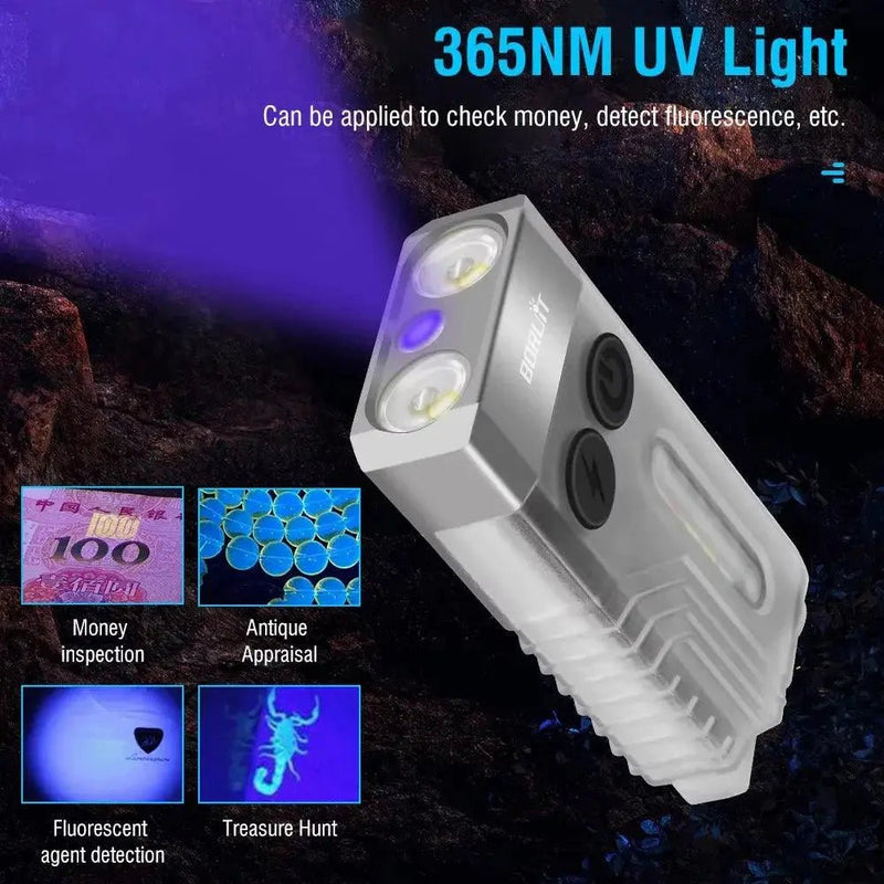 V10 EDC Keychain Light 1000 LM Powerful LED Flashlight Type - C Rechargeable Uv Lamp Tiki Fishing Torch Camping Lantern - Lacatang Shop