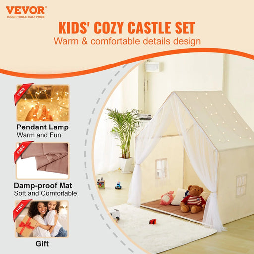 VEVOR Kids Play Tent, Kids Tent for Kids 1 - 5 Years Old, Toddler Tent with Mat and Tent Lamp, Tent for Kids with Windows for Indoor and Outdoor, Yurt Tent for Boys and Girls, Beige - Lacatang Shop
